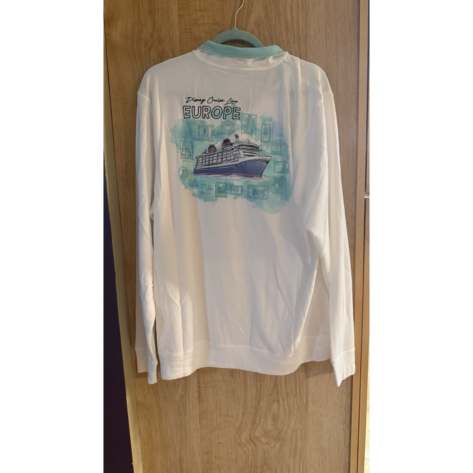 Disney Cruise Line Europe White Teal Jacket Dri Fit Dcl Logo Size L Nwt